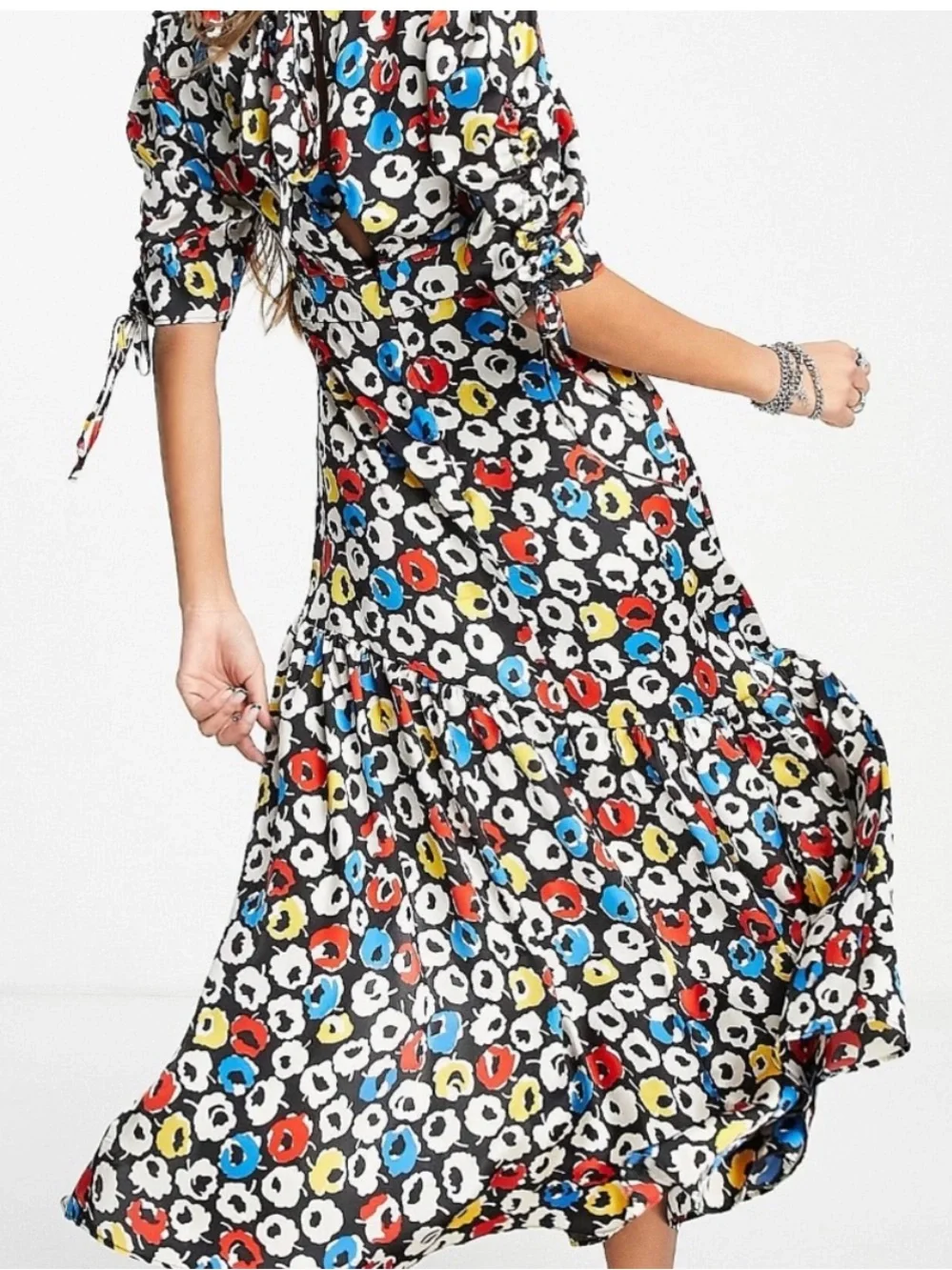 Topshop Retro Primary Colors Midi Peplum Floral Dress EUC Size 14